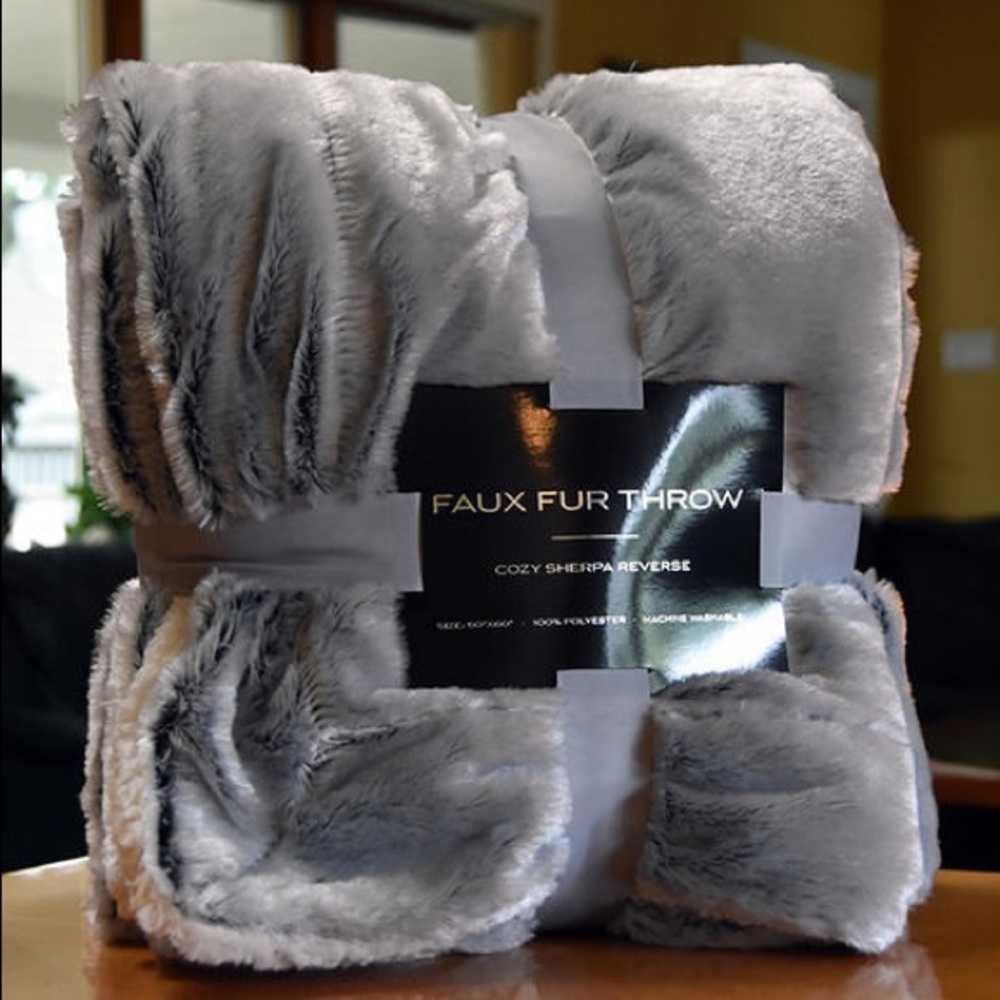Silver Faux Fur Blanket